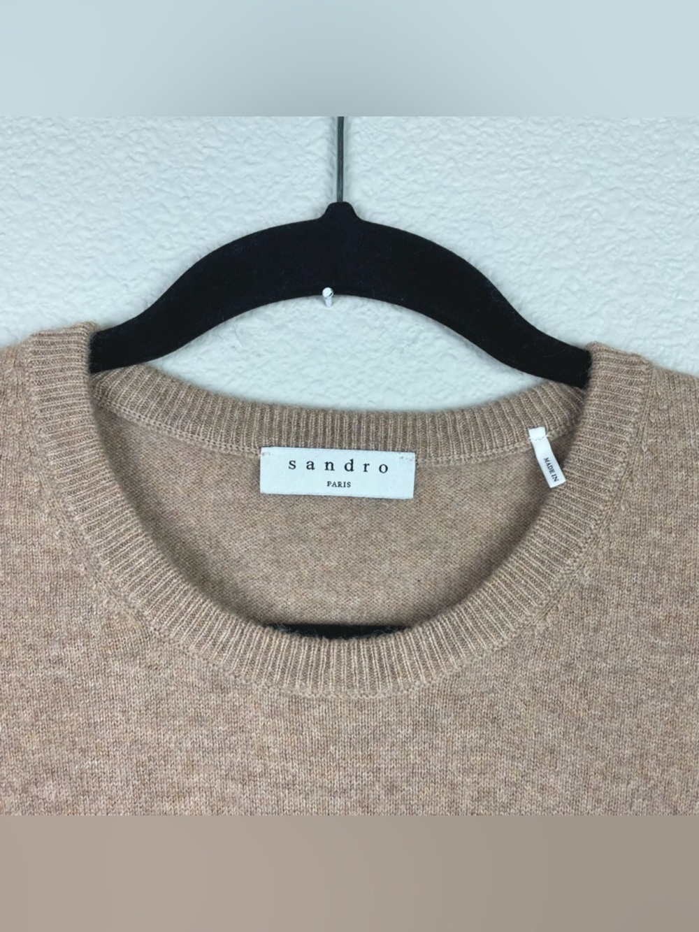 Sandro Women's XS Cashmere Sweatshirt Crewneck Sweater Camel Light Brown Luxury - Picture 2 of 15